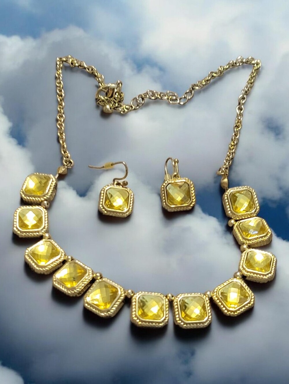 Gold-Tone Yellow Crystal Necklace & Earring Set